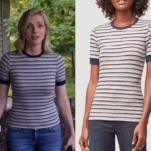 FRAME 70s Striped Rib Knit Tee in Navy Vintage Style Fitted T Shirt